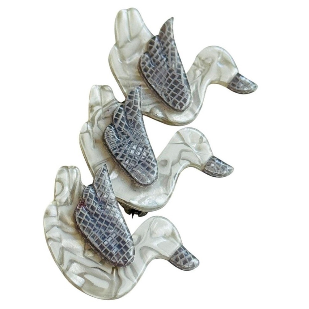 Lea Stein Three little ducks Brooch pin Signed Paris Duck Bird original Designer